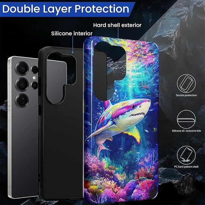 for Samsung Galaxy S25 Ultra Case, Colorful Ocean Sharks Pattern Glossy 2 in 1 - Image 3