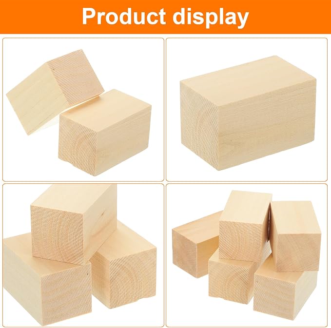MECCANIXITY 4Pcs Basswood Carving Block, 1.2"x1.2"x2" Square Wooden Dowels - Image 4