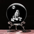 3D Owl Crystal Ball with Stand Lase Engraved Glass Sphere Paperweight Owl Decor by Unknown