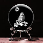 3D Owl Crystal Ball with Stand Lase Engraved Glass Sphere Paperweight Owl Decor by Unknown
