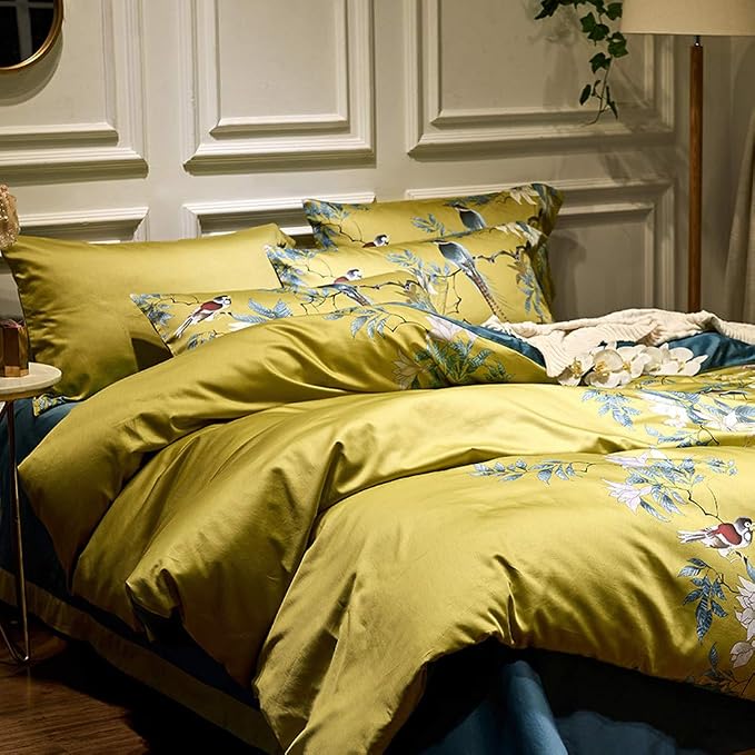 mixinni Floral Duvet Cover Set Full Soft Cotton White Flowers Birds Bedding - Image 2