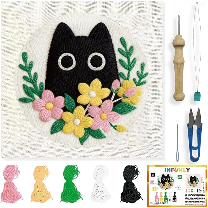INFUNLY Cat Flowers Punch Needle Kit by INFUNLY