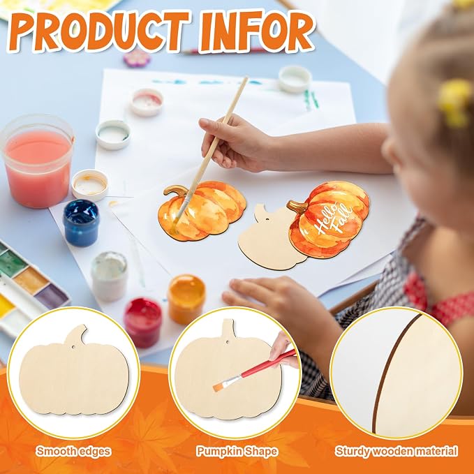 COCHIE Fall Pumpkin Wood Crafts to Paint Set of 24, Autumn Pumpkins Unfinished - Image 3