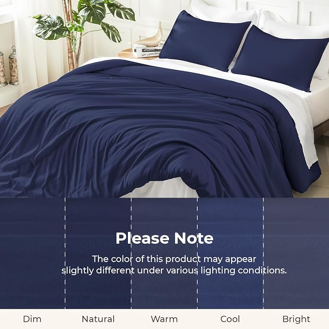 Litanika Navy Blue Comforter Set Queen Size, 3 Pieces Lightweight Solid Bedding - Image 8