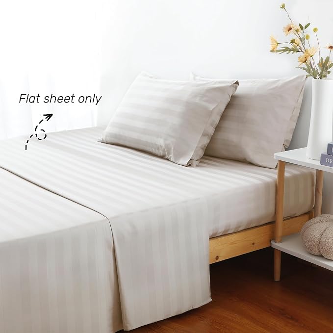 Flat Sheet Only Full Size, 400 TC 100% Egyptian Cotton Flat Sheet Striped - Image 2