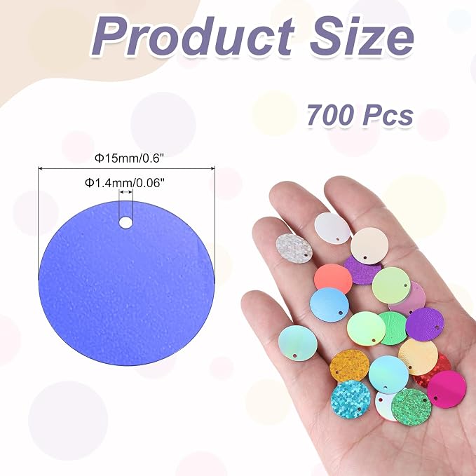 MECCANIXITY 700 Pcs Flat Round Sequins 15mm/0.6 Inch Loose Paillettes Craft - Image 2