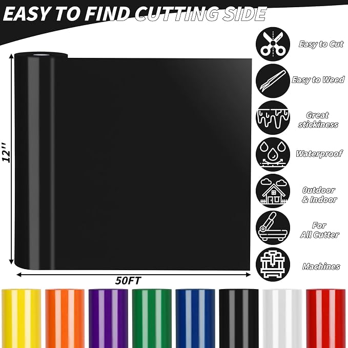 12" x 50 FT Black HTV Vinyl Roll Heat Transfer Iron On Vinyl - Image 2