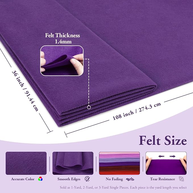 Purple Fabric Sheet 108" X 36", 1.4mm Thick Large Soft Durable Flexible Craft - Image 2