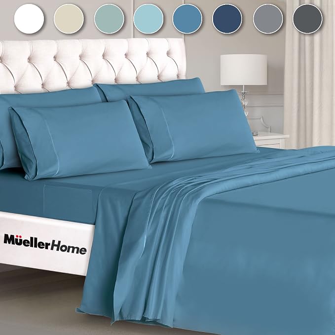 Mueller Luxury 6 PC Full Size Bed Sheets, Super Soft 1800, Deep Pocket up to - Image 9