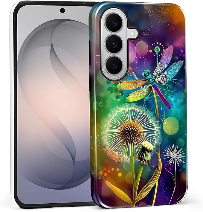 for Samsung Galaxy S26 Case, Dragonfly Dandelion Colorful Pattern Glossy 2 in 1 by Teonvpu