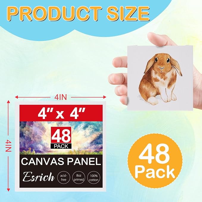 ESRICH Canvas Boards for Painting, 48 Pack Canvases for Painting 4x4 100% - Image 2