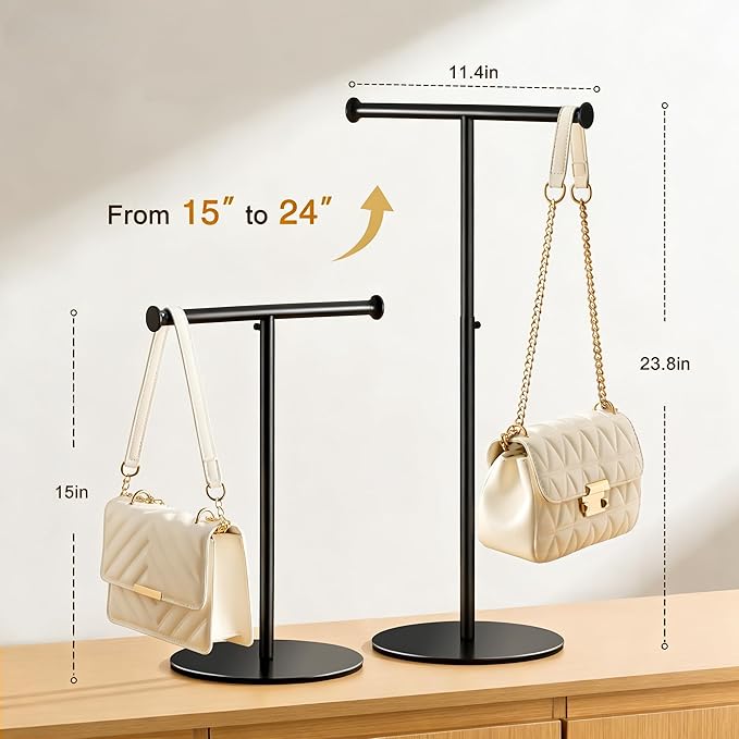 niffgaff T Bar Purse Display Stand Tabletop: Adjustable Height Handbag Holder - Image 2