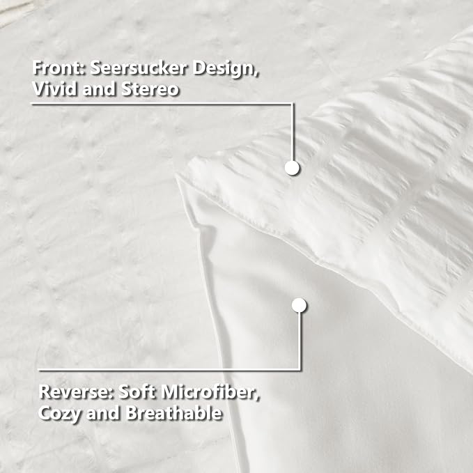 CozyLux Oversized King Comforter Set White Seersucker 7 Pieces 120x98 Bed in a - Image 7