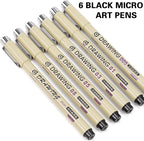Muchcute Micro Fineliner Drawing Art Pens: 6 Black Fine Line Waterproof Ink Set - Image 3