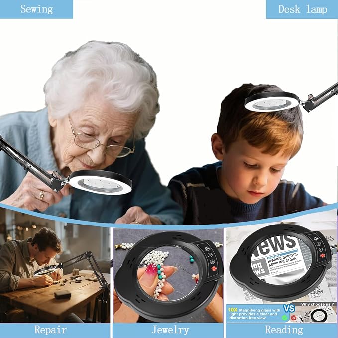 12X Magnifying Glass with Light and Stand, Upgrade Real Glass Magnifying lamp - Image 5