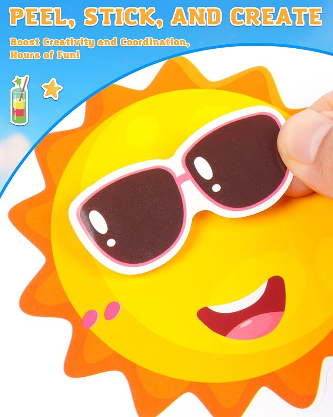 Aowplc 48 Sheets Summer Fun Make-a-Face Sticker Set - Image 5