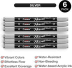 Overseas 6 Silver Acrylic Paint Markers, Dual Tip Paint Pens Acrylic Marker | - Image 2