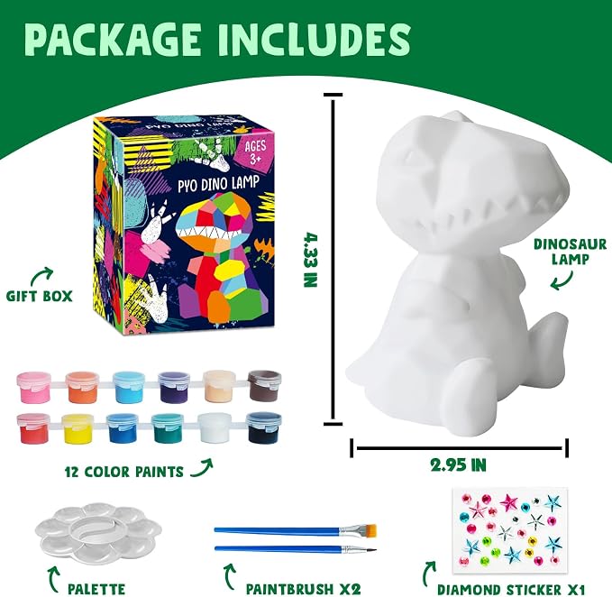 Goody King Paint Your Own Dinosaur Lamp Kit, DIY Night Light, Arts & Crafts - Image 2