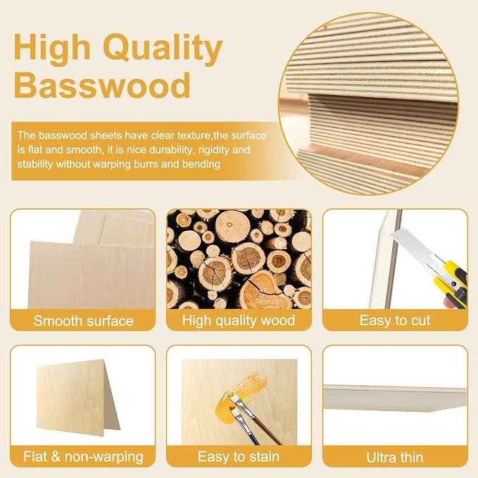 24 Pack Basswood Sheets 12x18x1/8 Inch, Balsa Wood Sheet, 3mm Plywood - Image 3