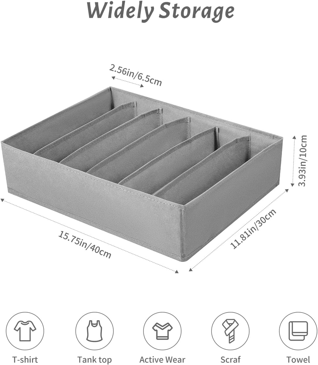 4 Packs T-shirt Drawer Organizers for Clothing,6 Grids Compartment Wardrobe Storage Box, Washable Clothes Organizer for Folded Clothes, T-shirt, Legging-15.75 * 11.81 * 3.93 in