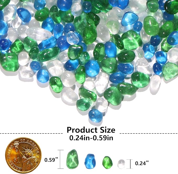 QYGL 0.55LB Green Mixed Clear Glass Pebbles, Tumbled Sea Glass Stones - Image 3