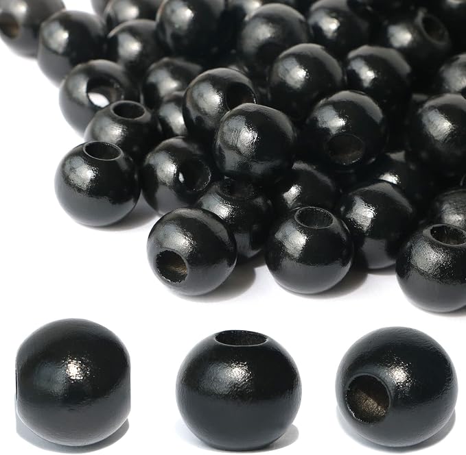 240Pcs Black Wood Beads 16mm for Craft Large Hole Wood Beads Hole:6mm by Dabaiitechann