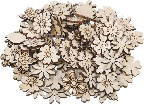 100 PCS Unfinished Wood Flowers Wood Slice Leaf Pattern Cutouts Mini Wooden by Unknown