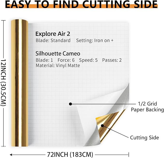 Lya Vinyl Mirror Gold Permanent Vinyl Roll 12" x 6FT Metallic Outdoor Permanent - Image 2