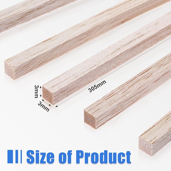 Yulejo 150 Pieces Balsa Wood Sticks 1/8 x 1/8 x 12 Inch Hardwood Square Dowels - Image 2
