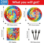 200pcs 60's Hippie Party Plates Napkins Groovy Paper Tableware Set Tie Dye Cake - Image 2