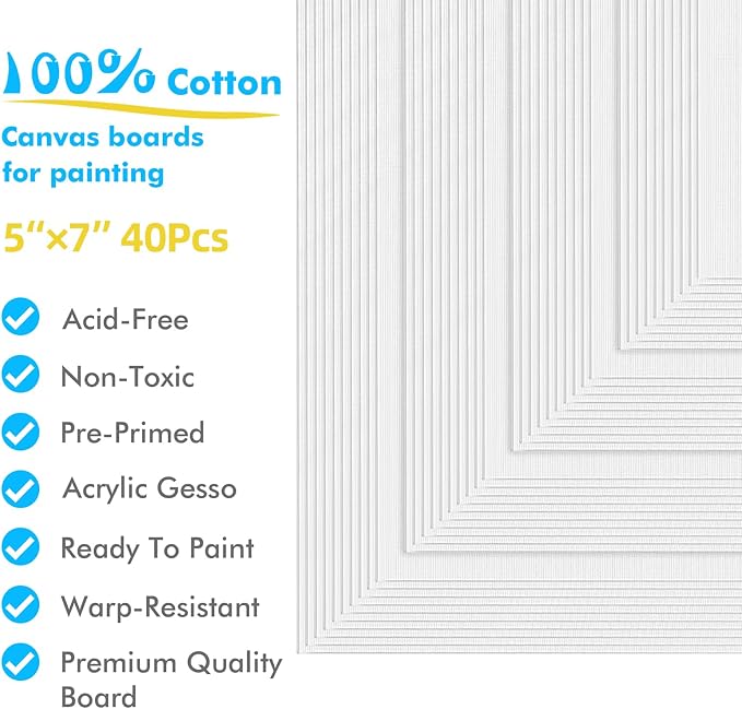 GOTIDEAL Bulk Canvases for Painting, 5 x 7 inch Value Pack of 40, Gesso Primed - Image 2
