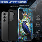 for Samsung Galaxy S24 Case, Crow Faux Stained Glass Pattern Glossy 2 in 1 - Image 3