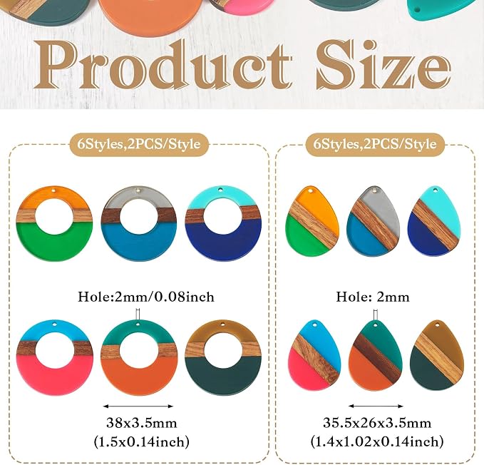 FASHEWELRY 24Pcs Mixed Color Resin Wood Earring Charms Round Wooden Earring - Image 2
