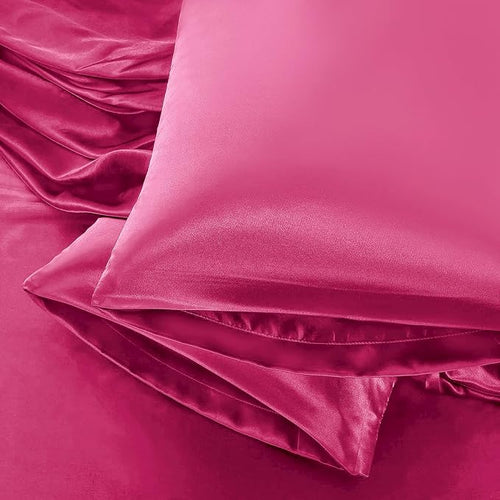 Aormenzy Satin Pillow Cases for Women Queen Size Set of 2, Hot Pink Satin by Aormenzy
