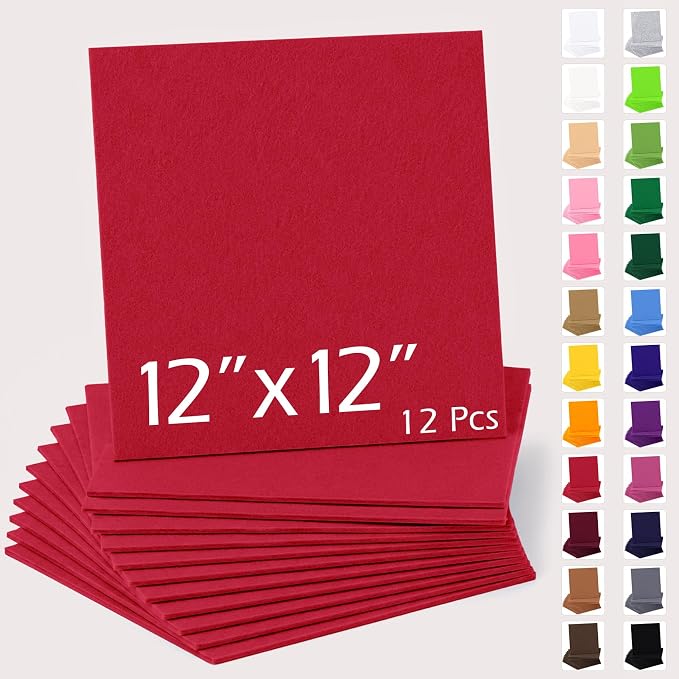 12" x 12" Felt Sheets for Crafts, 2mm Stiff Felt Fabric, Polyester Felt Squares by AblemeDeco