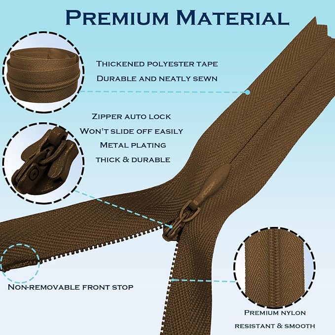 ANPURZII 10PCS #3 12 Inch Brown Invisible Zippers - Image 3