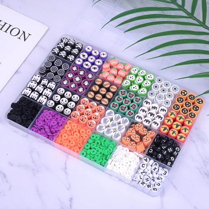 BBita 1480pcs Halloween Polymer Clay Beads Charms Friendship Bracelet Necklace - Image 2