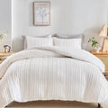 WARMDERN White Boho Duvet Cover Set Full Size, Striped Textured Duvet Cover by WARMDERN