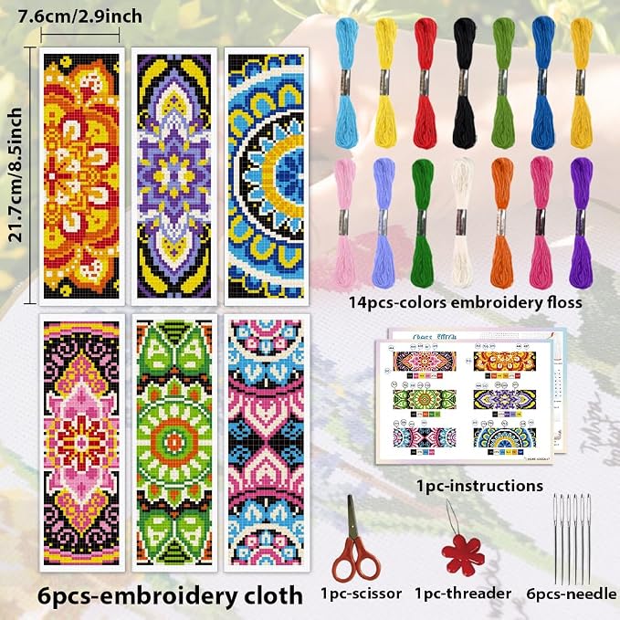 ACRNIGHEET 6PCS Cross Stitch Bookmark Kit - Image 2