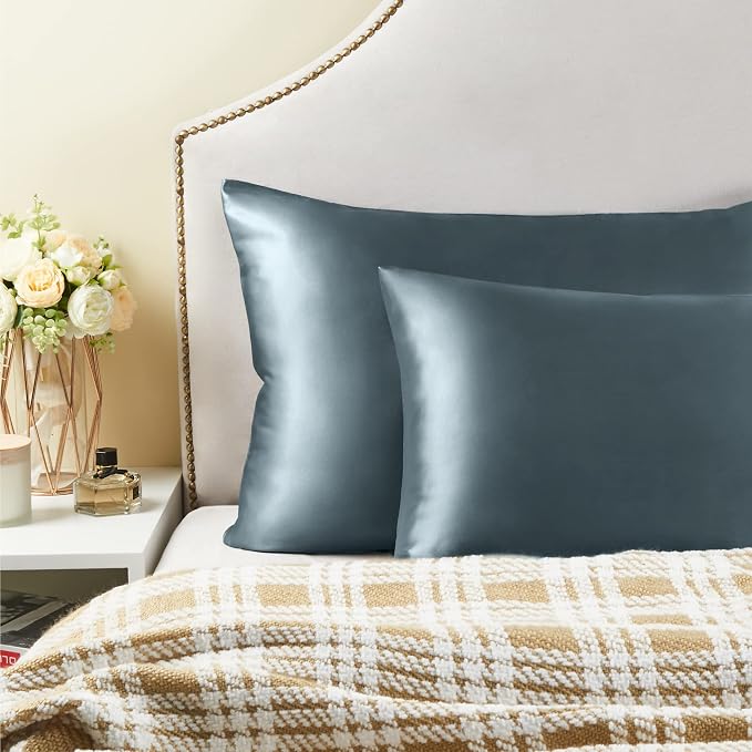 BEDELITE Satin Pillowcase with Zipper, Space Grey Pillow Cases Queen Size Set - Image 6
