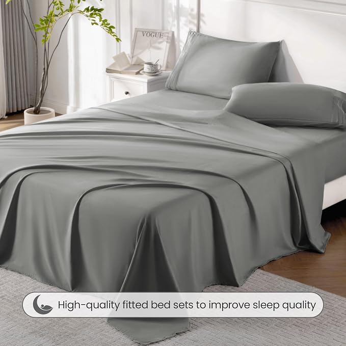 ROSE&RISY Light Grey Twin Sheet Set, 3 Pieces Soft Bedding Queen Sheet Set - Image 5