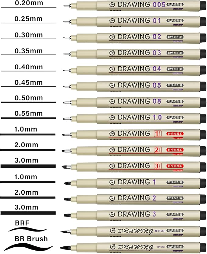 Muchcute Micro Fineliner Drawing Art Pens: 16 Black Fine Line Waterproof Ink - Image 2