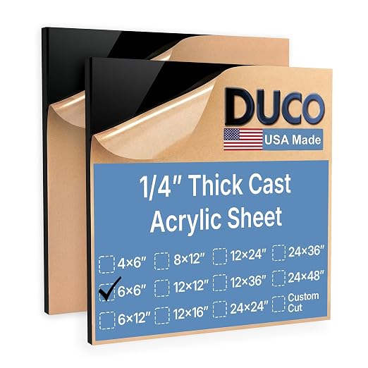 Duco Black Cast Acrylic Sheets 1/4" Thick 6" x 6" by DucoPlasticsSupply