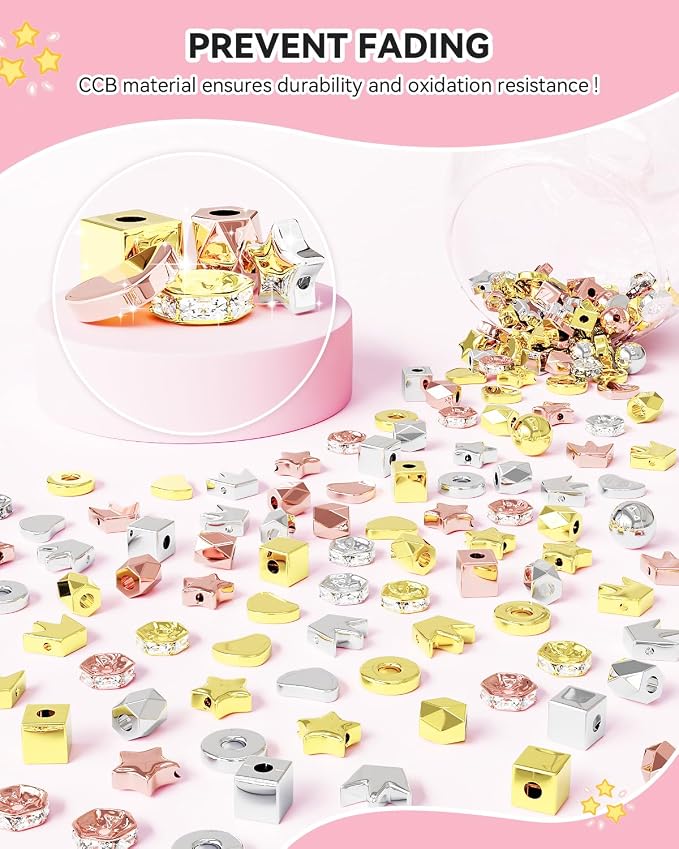 ARTDOT 1740 Pieces Gold Beads for Friendship Bracelets Making Kit, 8 Shapes - Image 3