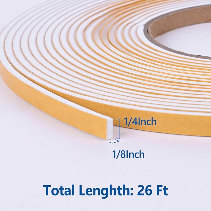 Kikerike Self Adhesive Foam Tape Weatherstrip 1/4in x 1/8in x 26Ft High Density - Image 2