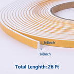 Kikerike Self Adhesive Foam Tape Weatherstrip 1/4in x 1/8in x 26Ft High Density - Image 2