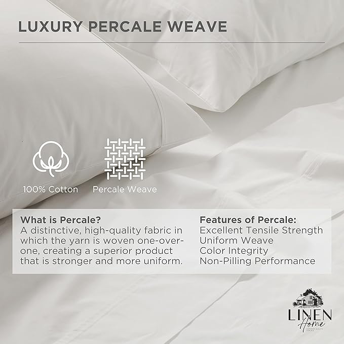 Linen Home 100% Cotton Percale 1 Flat Sheet, Queen Size - Image 2