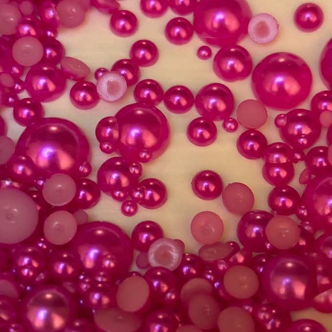 1500PCS 3-14mm Rose Red Flatback Pearls, 150g Half-Round ABS Pearls - Image 6