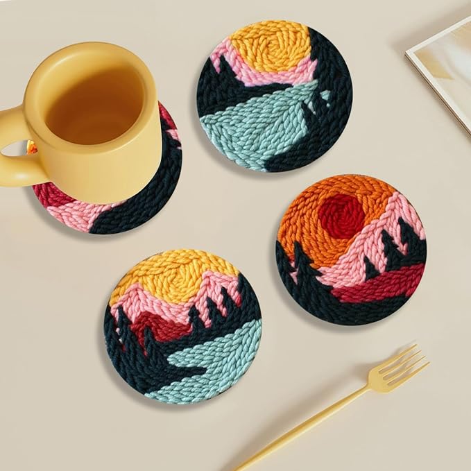 Punch Needle Coasters Kit for Beginners Adults, 6 Pattern Embroidery Scenery - Image 6