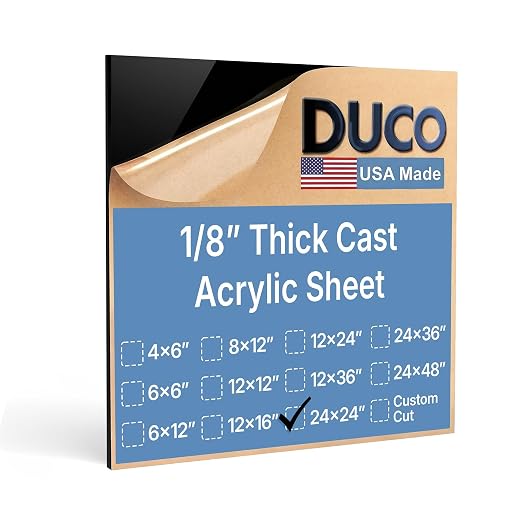 Duco Black Cast Acrylic Sheets 1/4" Thick 24" x 24" by DucoPlasticsSupply